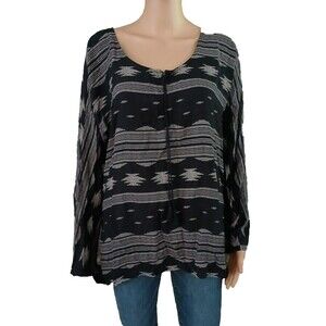 Old Navy Tunic Top Blouse Women's MEDIUM Long Sleeve Lightweight Aztec Casual